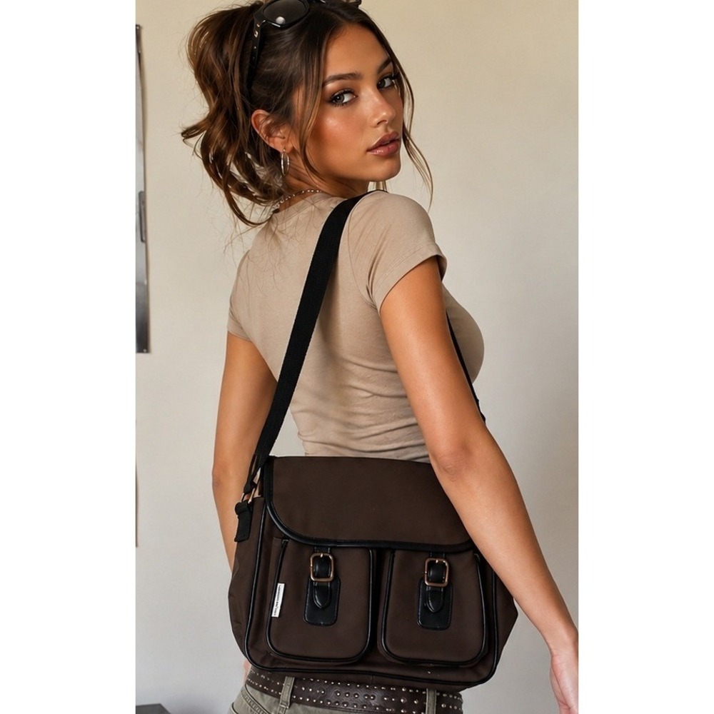 Mary-Kate Ashley Vintage Y2K Brown Messenger Crossbody Bag Utility Cargo Purse